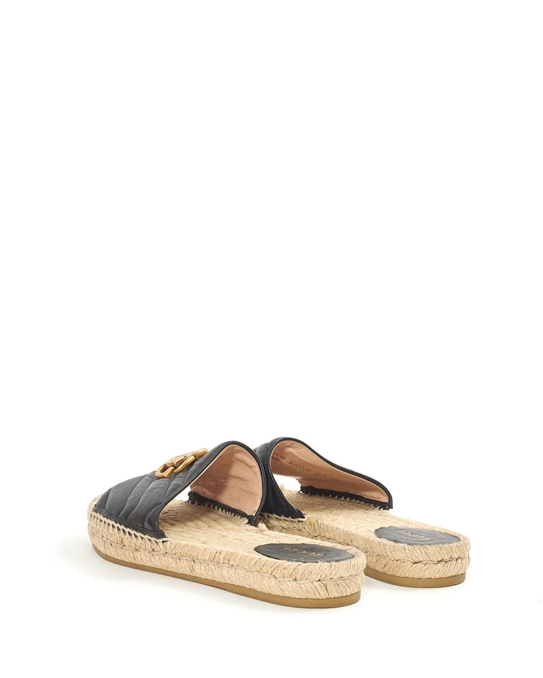 Gucci Black Leather GG Matelassé Espadrille Sandals - 39.5