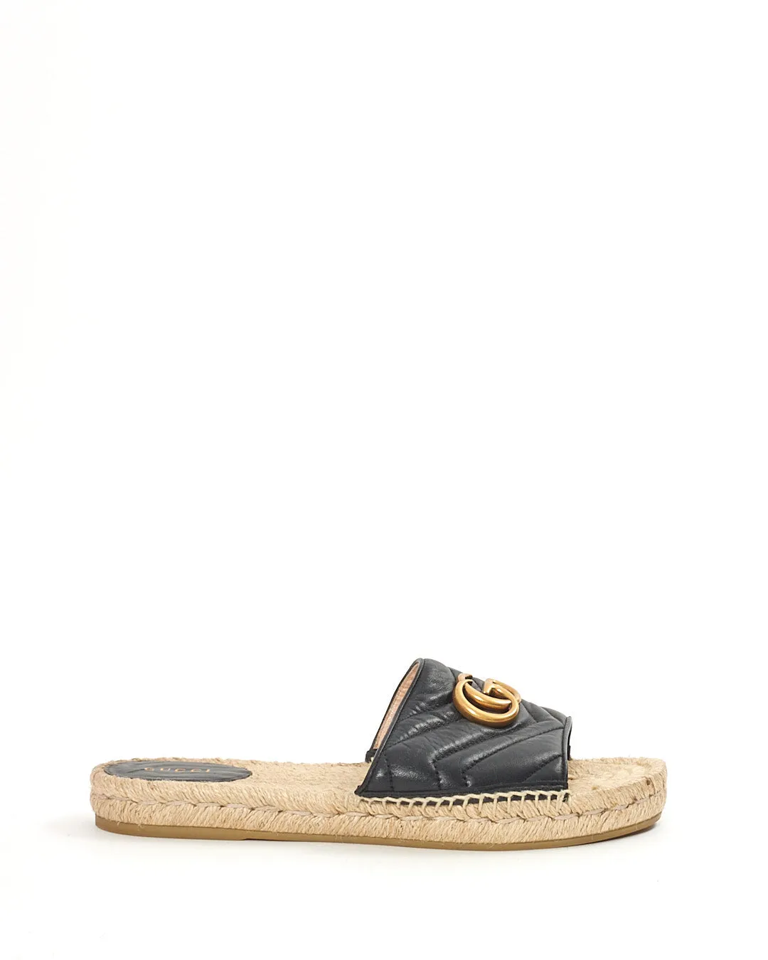 Gucci Black Leather GG Matelassé Espadrille Sandals - 39.5