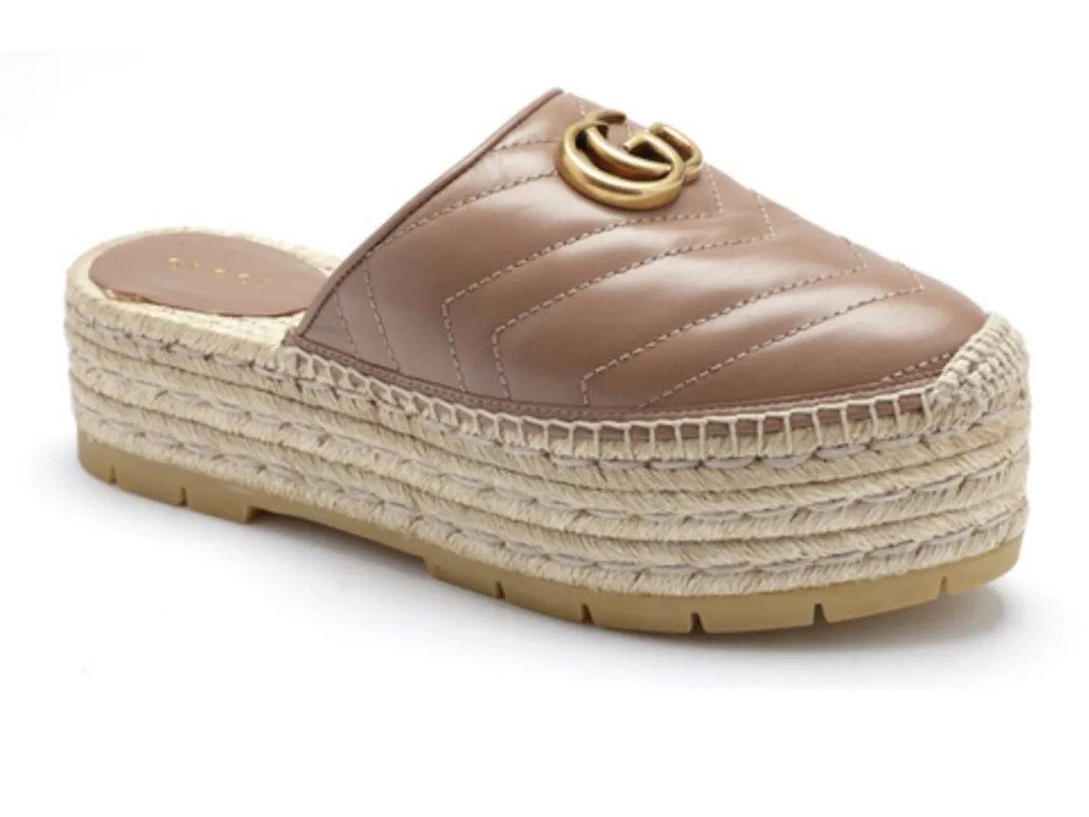 Gucci GG Pilar 50 Raffia And Leather Espadrilles in Porcelain Rose
