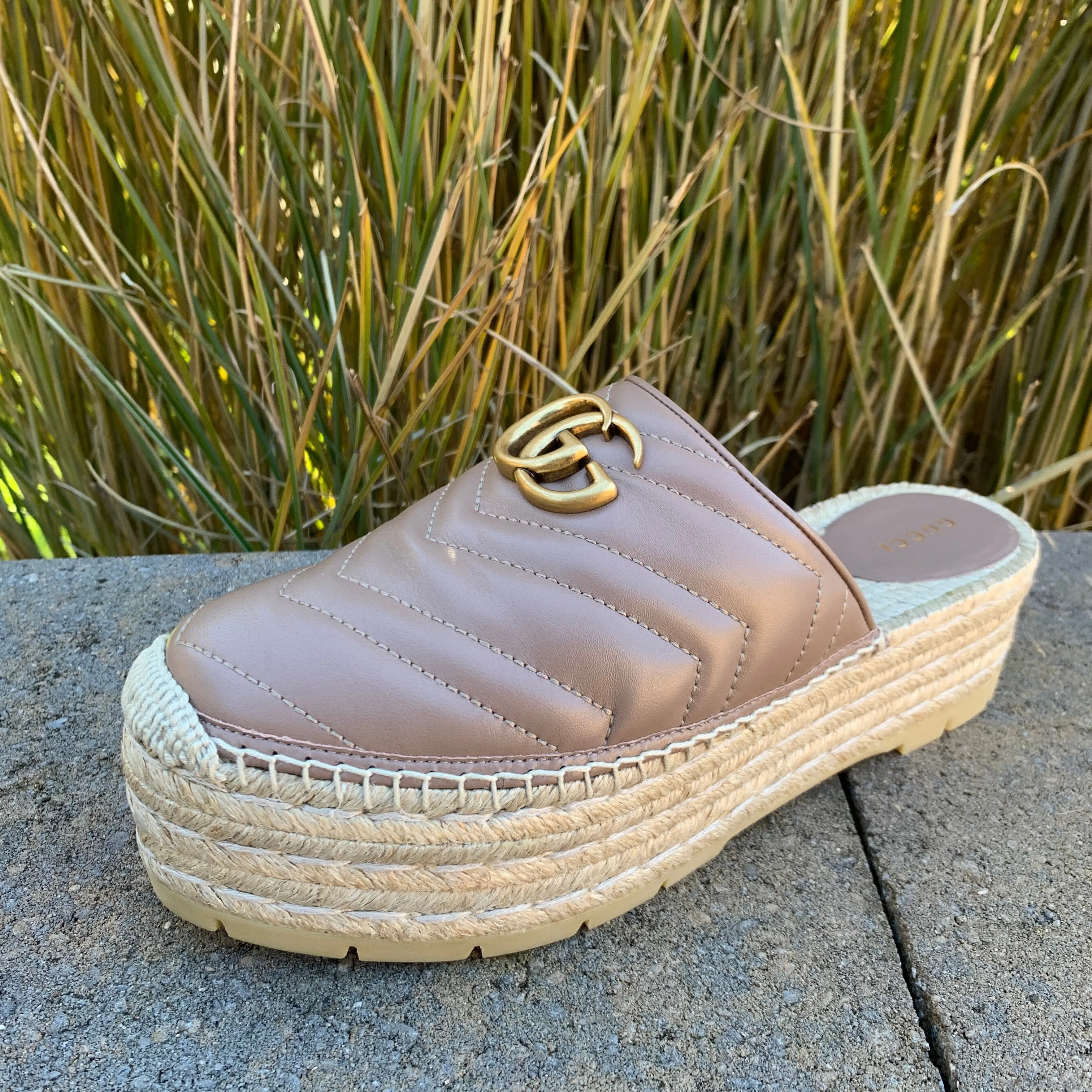 Gucci GG Pilar 50 Raffia And Leather Espadrilles in Porcelain Rose