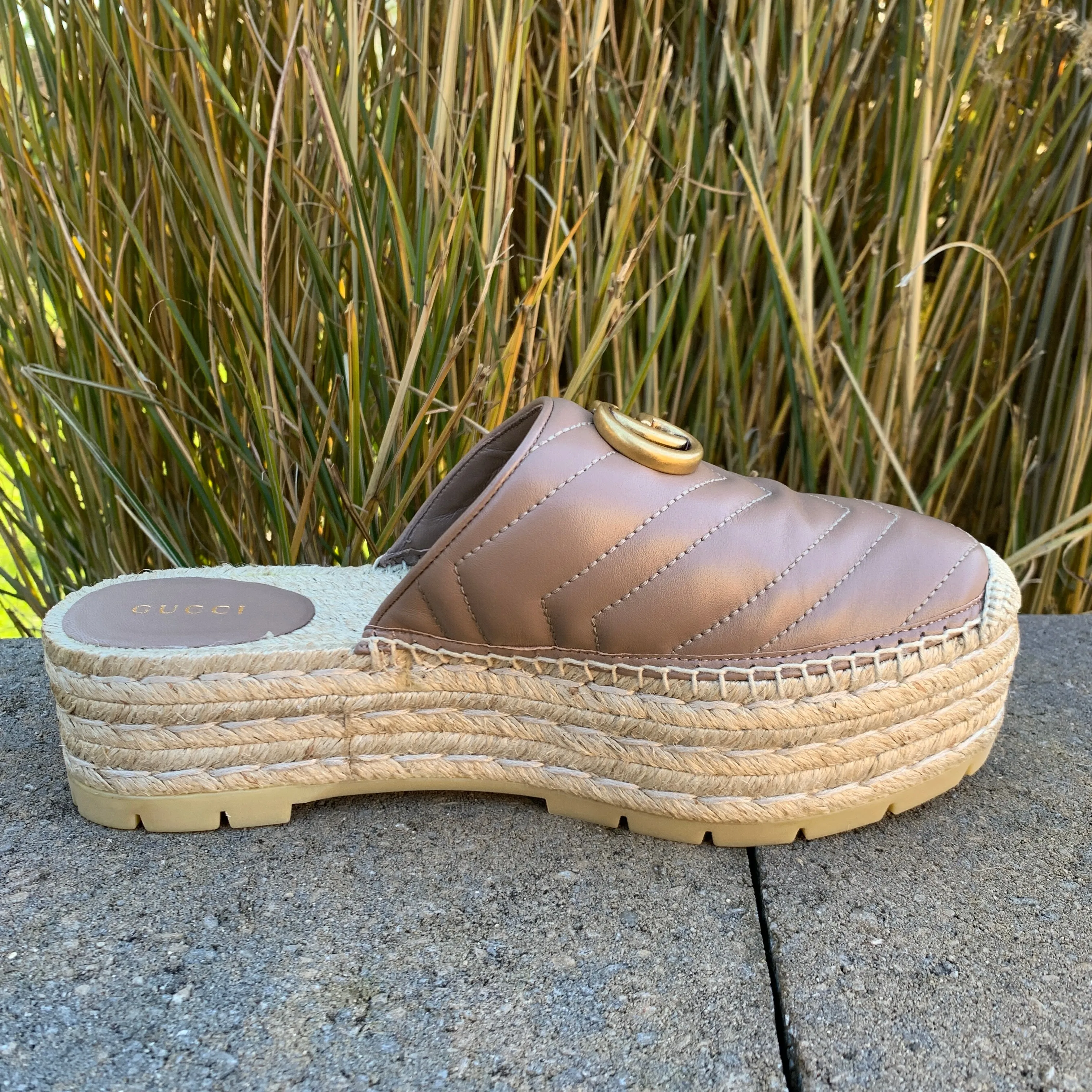 Gucci GG Pilar 50 Raffia And Leather Espadrilles in Porcelain Rose