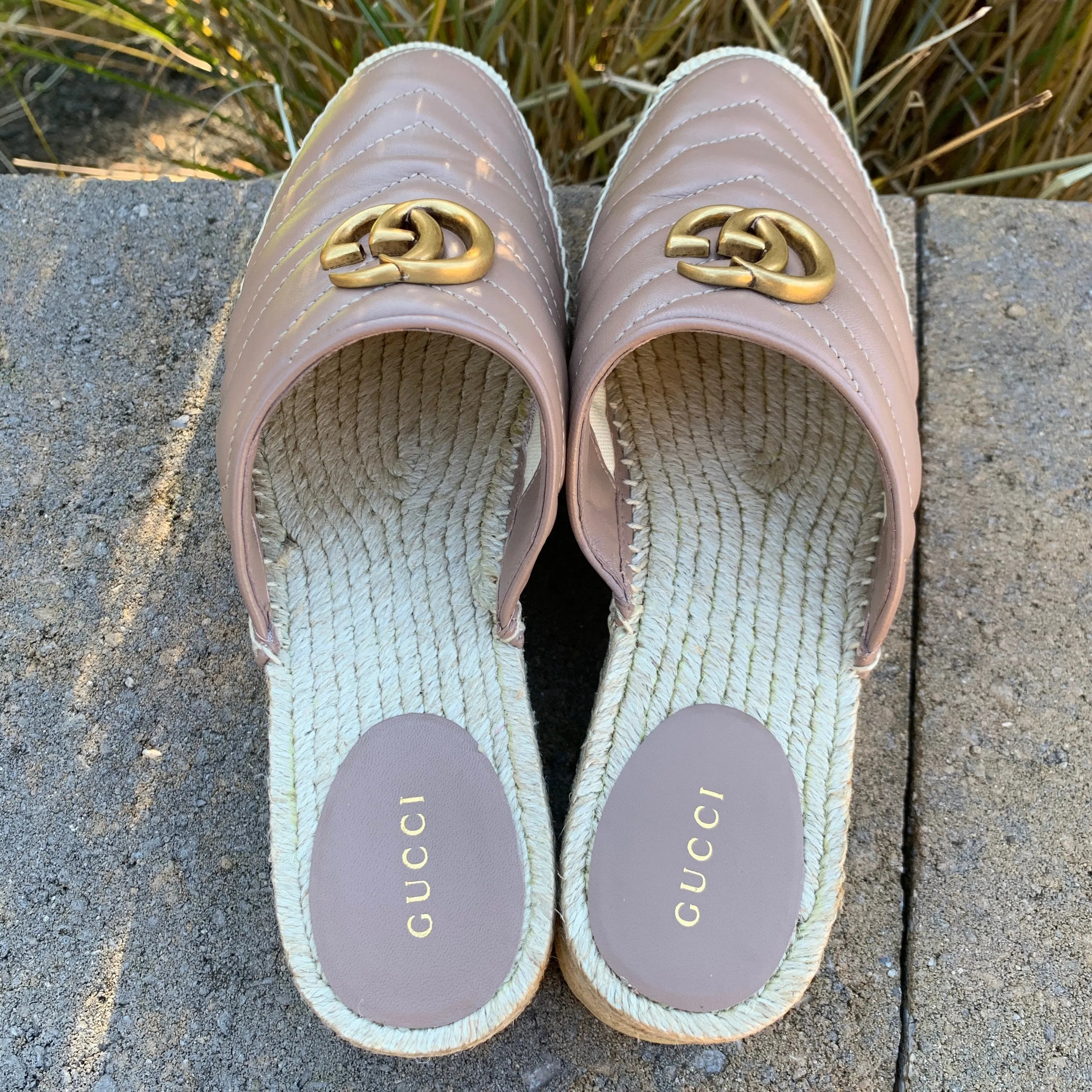 Gucci GG Pilar 50 Raffia And Leather Espadrilles in Porcelain Rose
