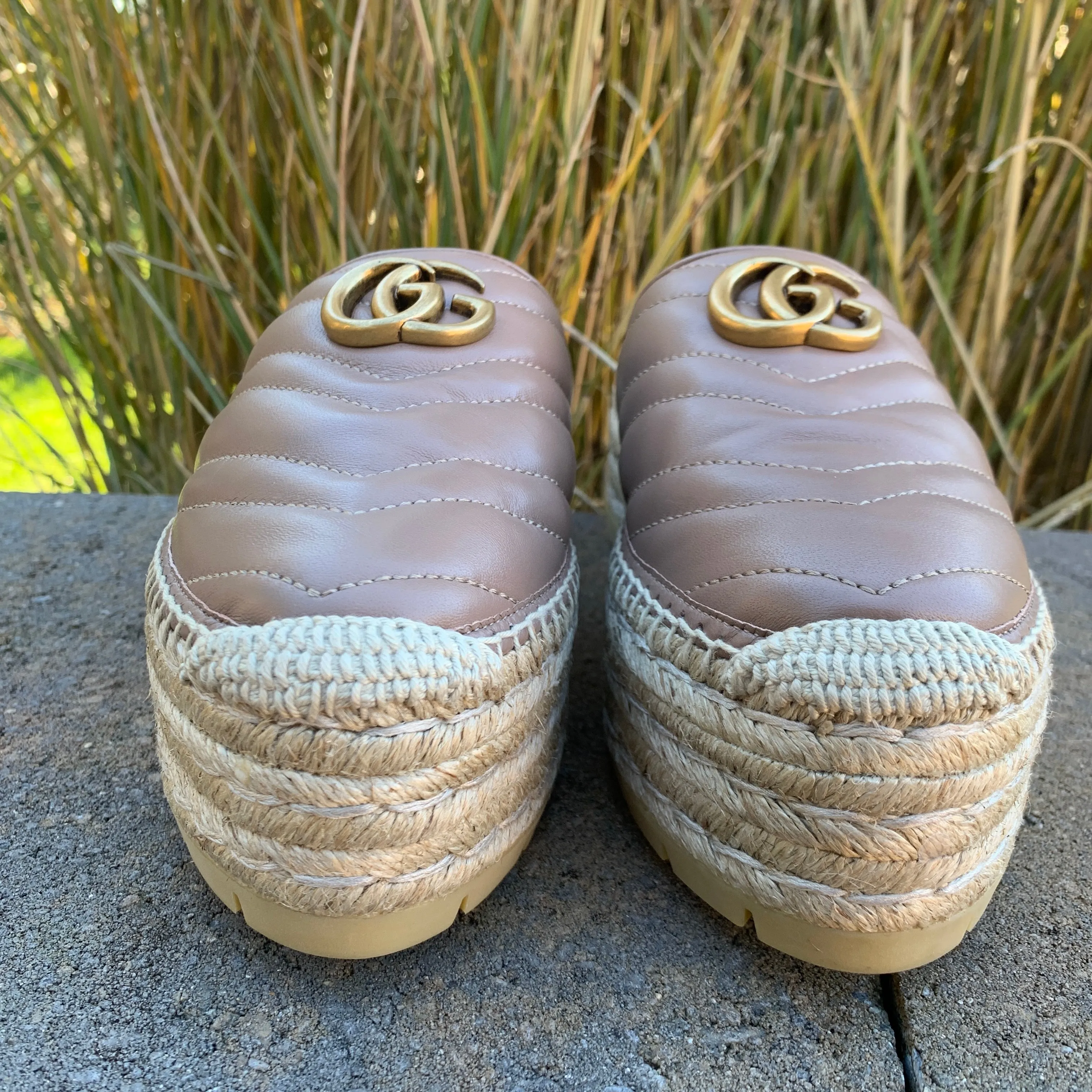 Gucci GG Pilar 50 Raffia And Leather Espadrilles in Porcelain Rose