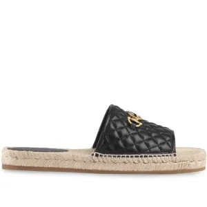 Gucci Horsebit Quilted Espadrille Slide Sandals in Black