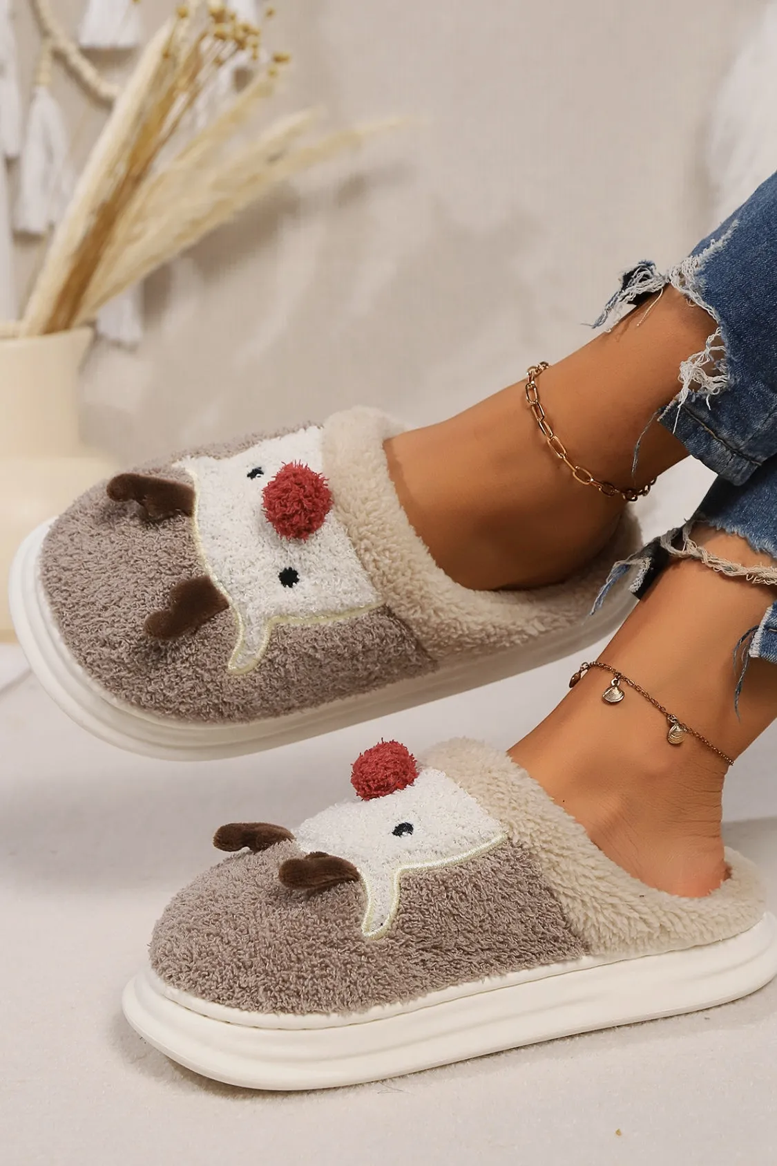 Hazel Blues® |  Elk Furry PVC Flat Slippers