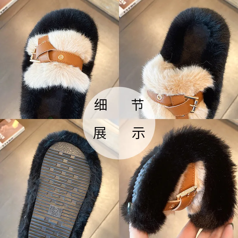 INSTOCK - Girls' outer wear flat fur slippers 2025