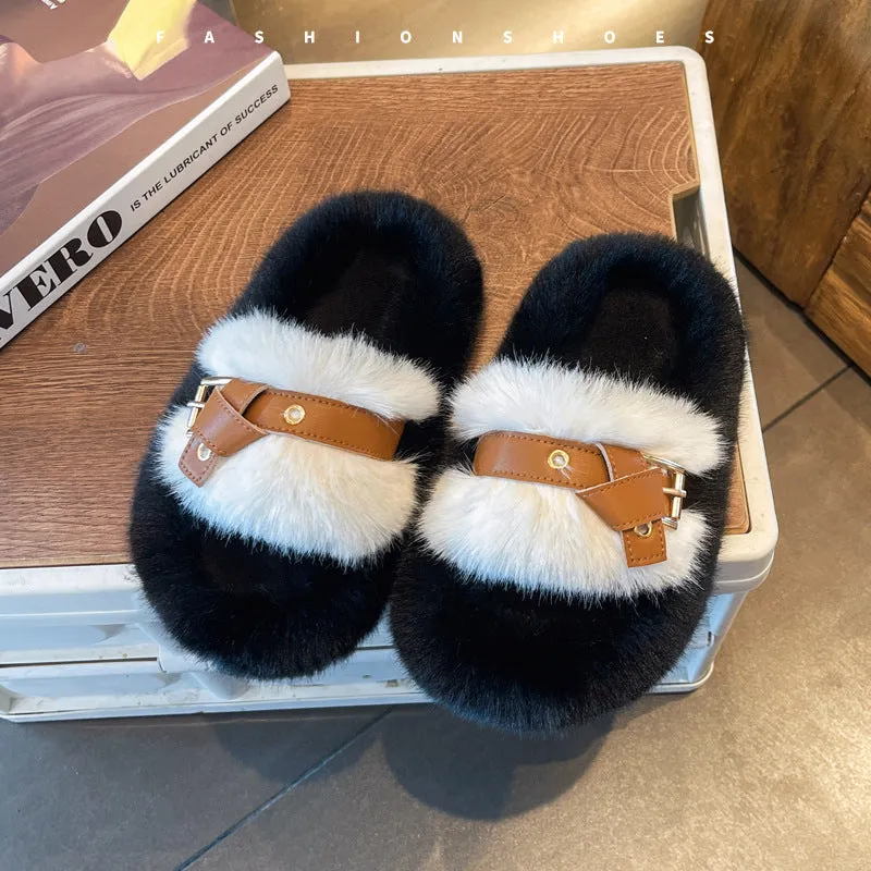INSTOCK - Girls' outer wear flat fur slippers 2025