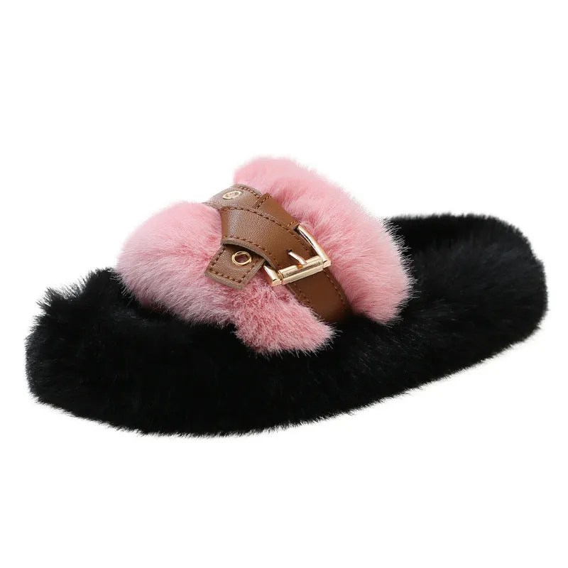 INSTOCK - Girls' outer wear flat fur slippers 2025