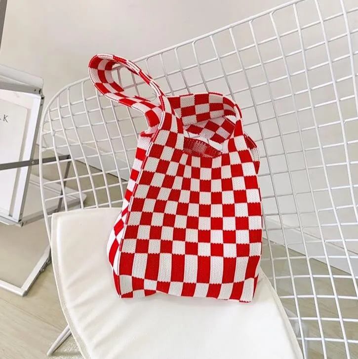 Ivy Knit Checkered Tote Bag