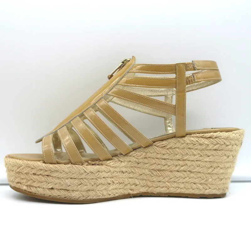 Jimmy Choo Palermo Zip Espadrille Wedge Sandals Nude Patent Leather Size 39