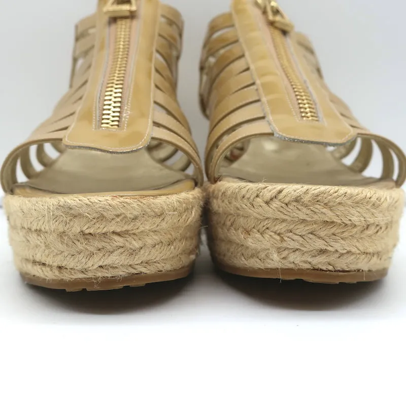 Jimmy Choo Palermo Zip Espadrille Wedge Sandals Nude Patent Leather Size 39