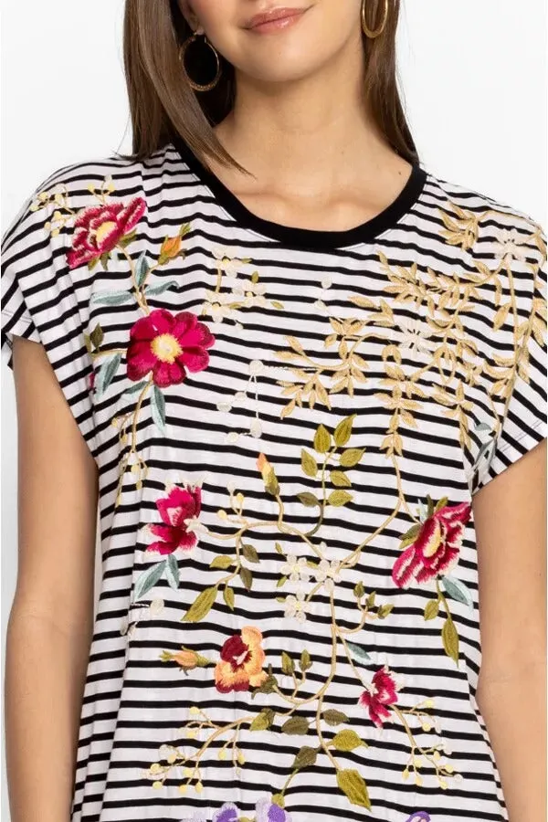 Johnny Was Osaka Relaxed Knit Dress Cotton Special Embroidery Pink Floral Black New