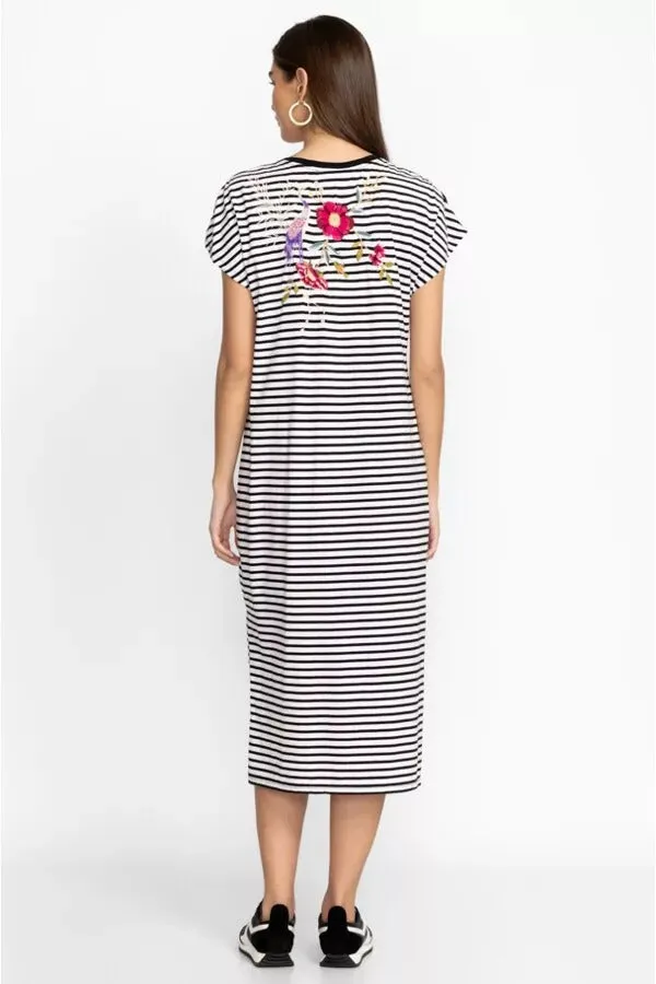 Johnny Was Osaka Relaxed Knit Dress Cotton Special Embroidery Pink Floral Black New