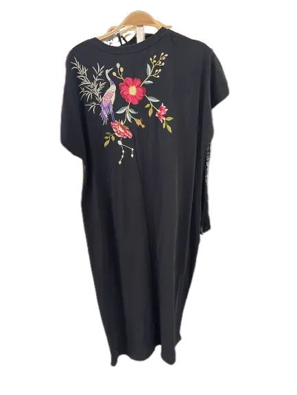 Johnny Was Osaka Relaxed Knit Dress Cotton Special Embroidery Pink Floral Black New