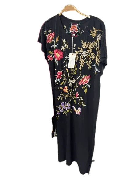 Johnny Was Osaka Relaxed Knit Dress Cotton Special Embroidery Pink Floral Black New