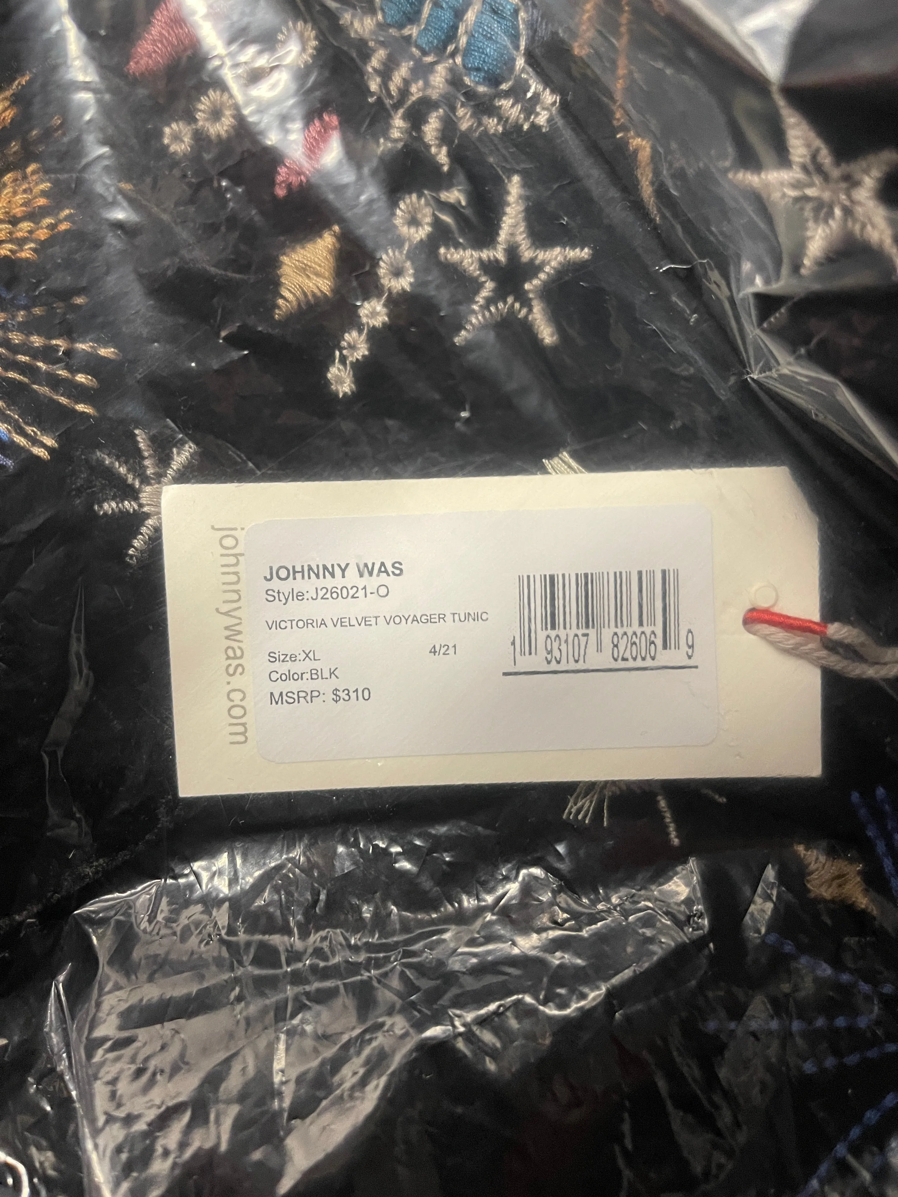 Johnny Was Victoria Velvet Voyager Tunic Black Embroidered Shirt Top Medium NEW