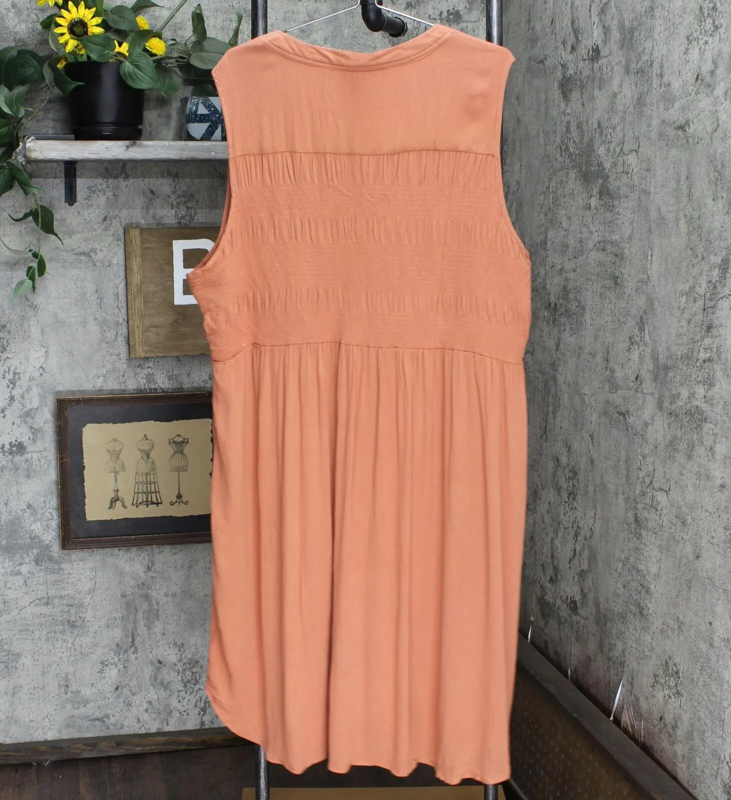 Knox Rose Plus Size Sleeveless Smocked Button-Down Dress 83895508 Brown 2X