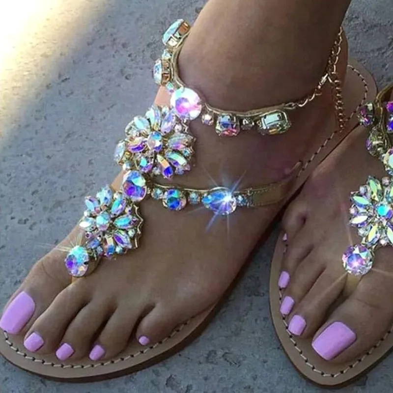 Ladies Rhinestones Sandals Summer Beach Slippers