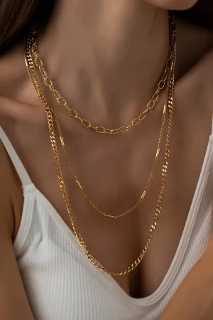 Layered Triple Chain Necklace In Gold