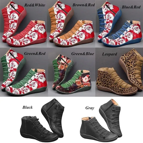 Leather Waterproof Vintage Boots Ladies Side Zippers Short Boots