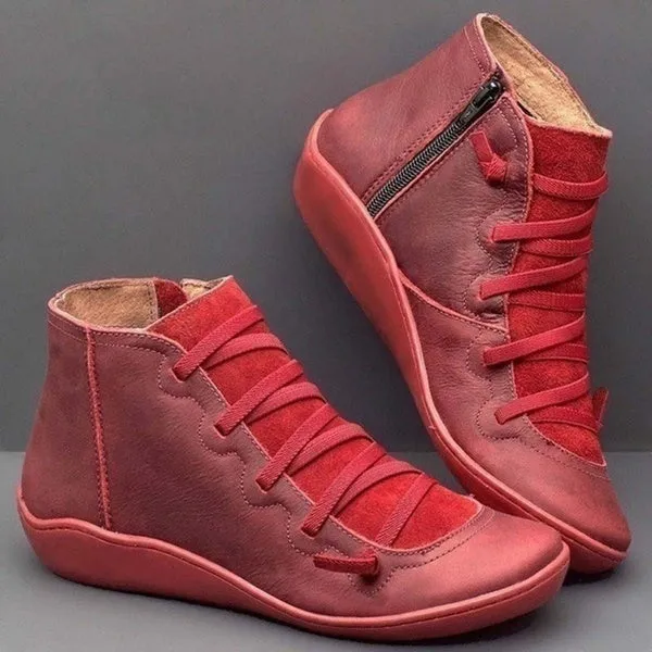 Leather Waterproof Vintage Boots Ladies Side Zippers Short Boots