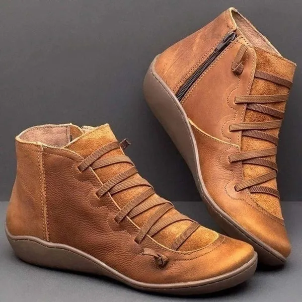 Leather Waterproof Vintage Boots Ladies Side Zippers Short Boots