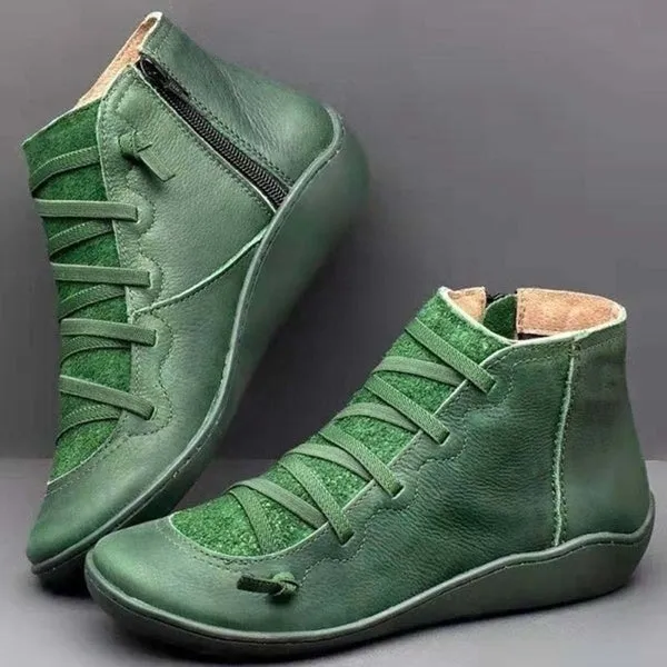 Leather Waterproof Vintage Boots Ladies Side Zippers Short Boots
