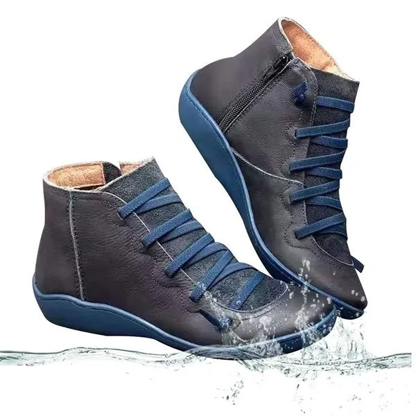 Leather Waterproof Vintage Boots Ladies Side Zippers Short Boots