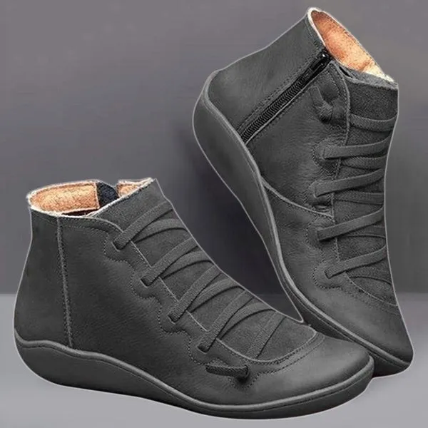 Leather Waterproof Vintage Boots Ladies Side Zippers Short Boots