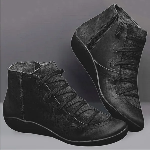 Leather Waterproof Vintage Boots Ladies Side Zippers Short Boots