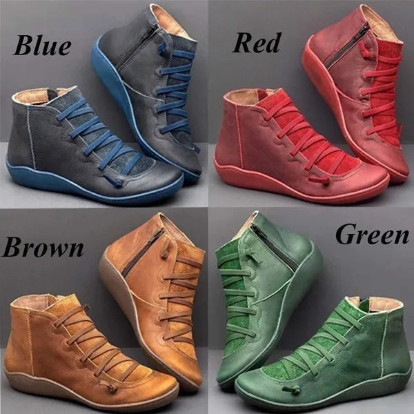 Leather Waterproof Vintage Boots Ladies Side Zippers Short Boots