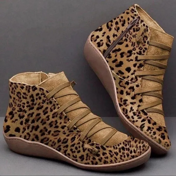 Leather Waterproof Vintage Boots Ladies Side Zippers Short Boots