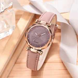 Leather Wrist Watch and Rhinestone Bracelet