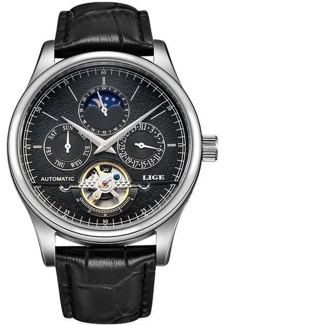 LG6826 - Automatic Mechanical Tourbillon Genuine Leather Waterproof Business Wristwatch