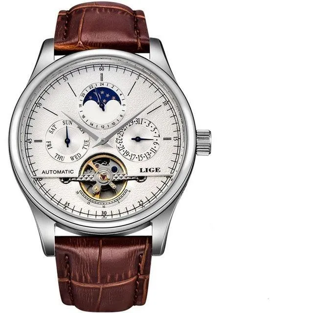 LG6826 - Automatic Mechanical Tourbillon Genuine Leather Waterproof Business Wristwatch