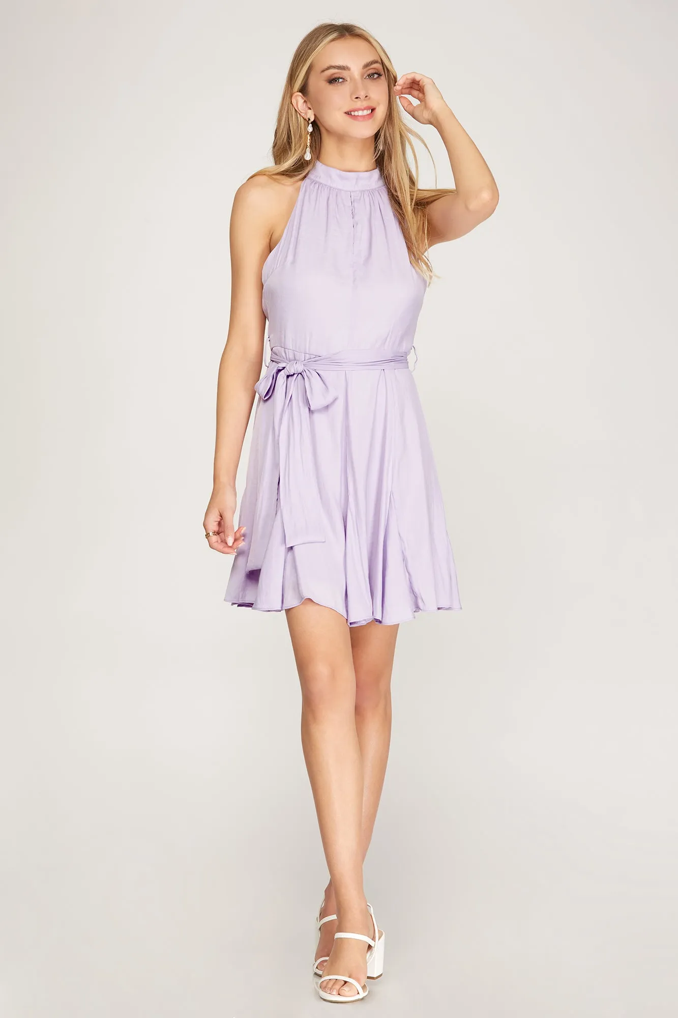 LILA MOCK NECK STRAPLESS SWING MINI DRESS