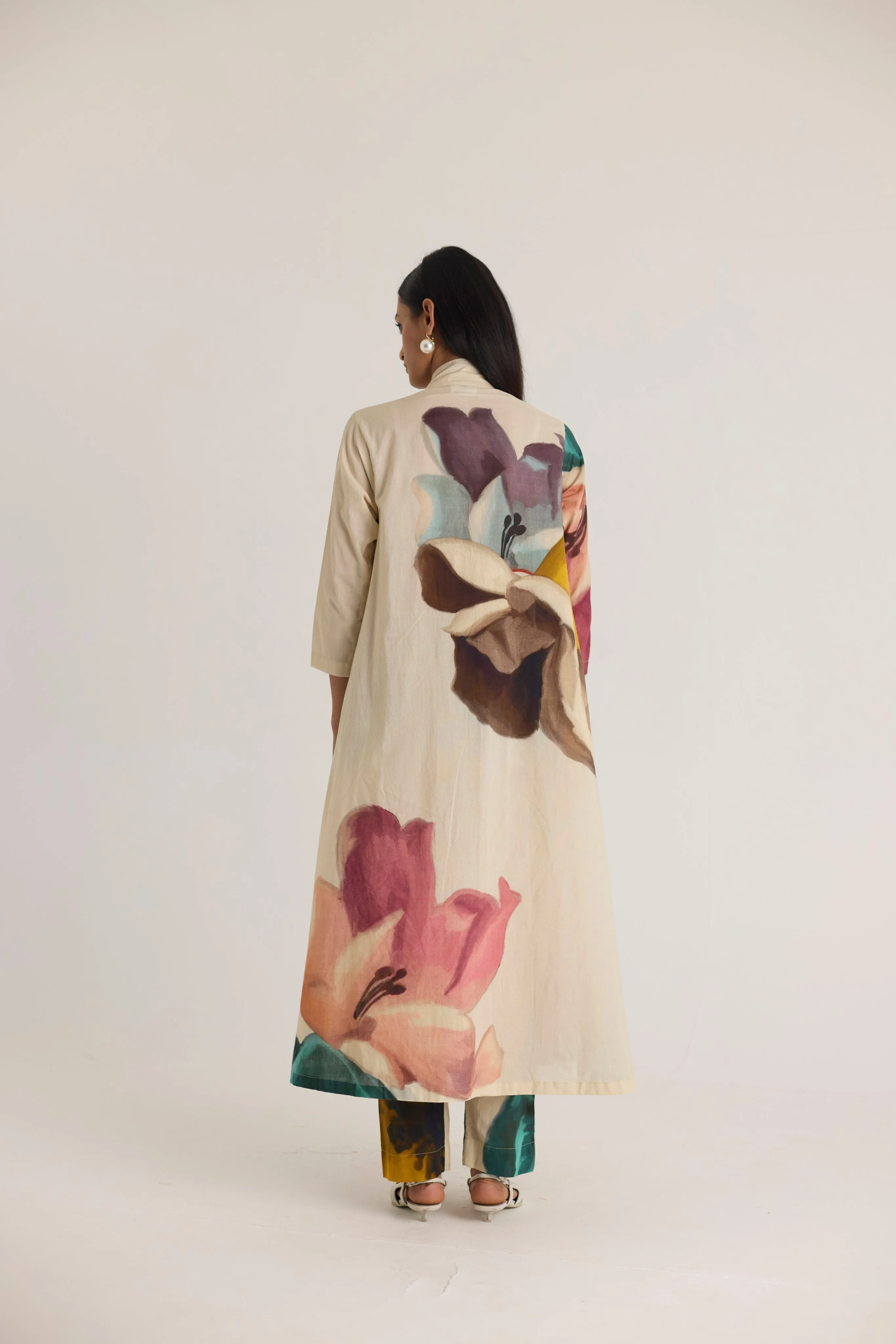 Lila V neck long Kurta Set