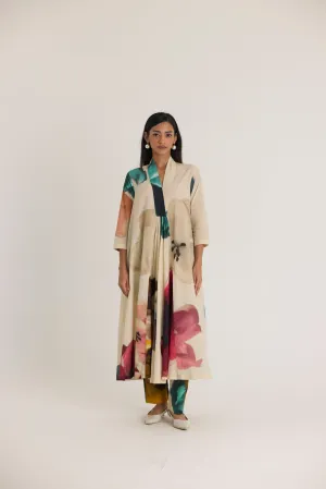 Lila V neck long Kurta Set