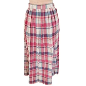 L.L. Bean 80's Vintage Madras Plaid Cotton Midi Skirt Made in USA