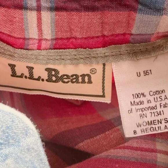L.L. Bean 80's Vintage Madras Plaid Cotton Midi Skirt Made in USA