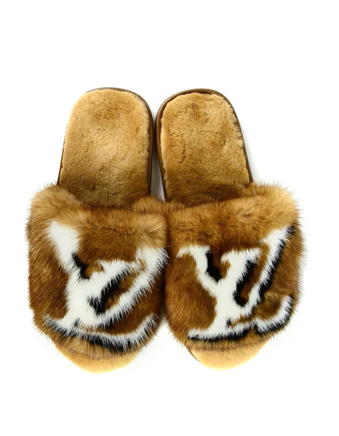 Louis Vuitton NEW Beige Mink Fur Homey Slippers sz 39-40