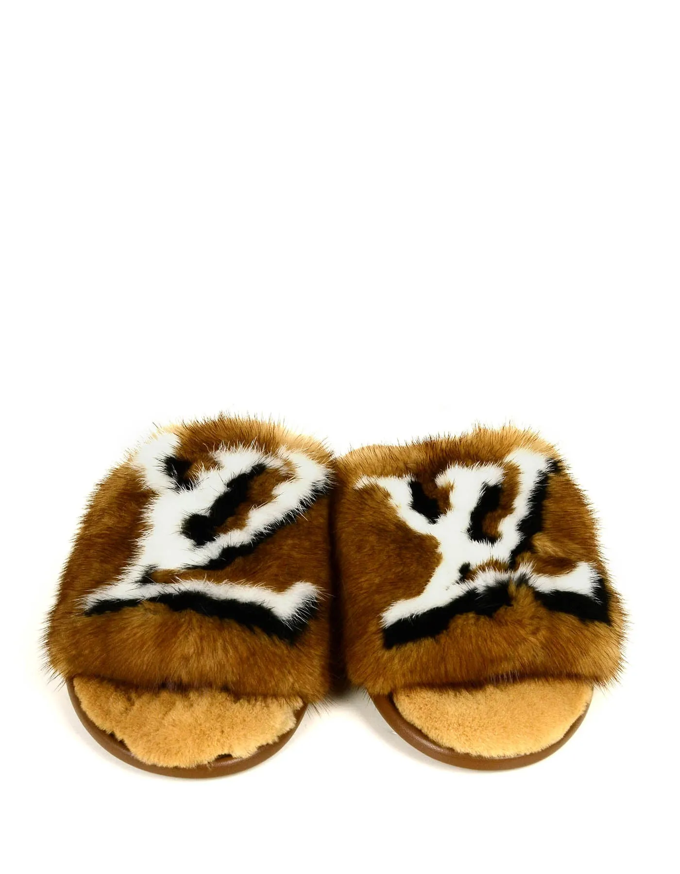 Louis Vuitton NEW Beige Mink Fur Homey Slippers sz 39-40