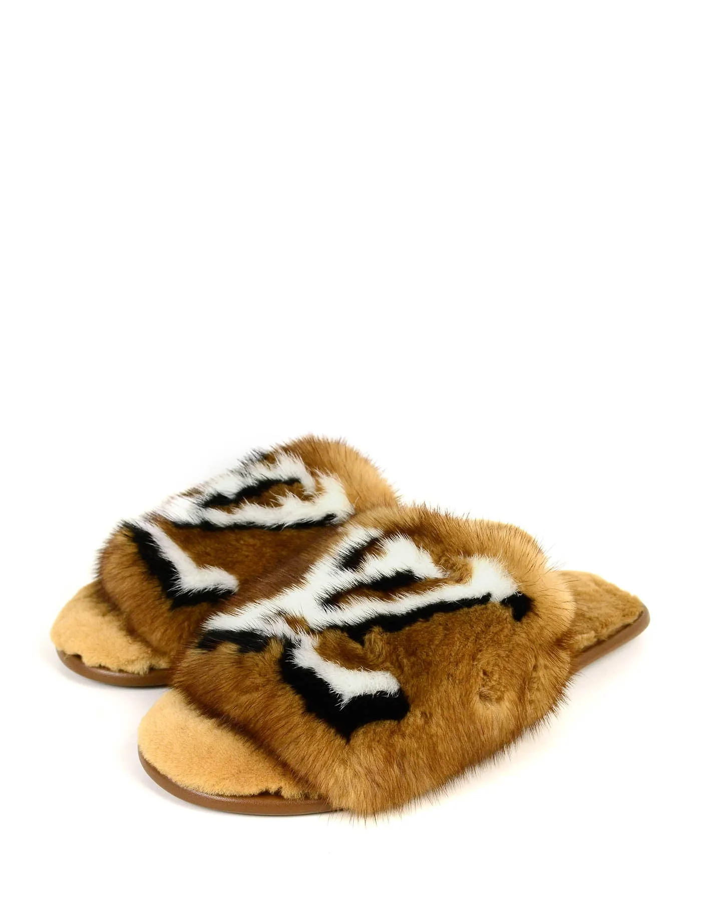 Louis Vuitton NEW Beige Mink Fur Homey Slippers sz 39-40