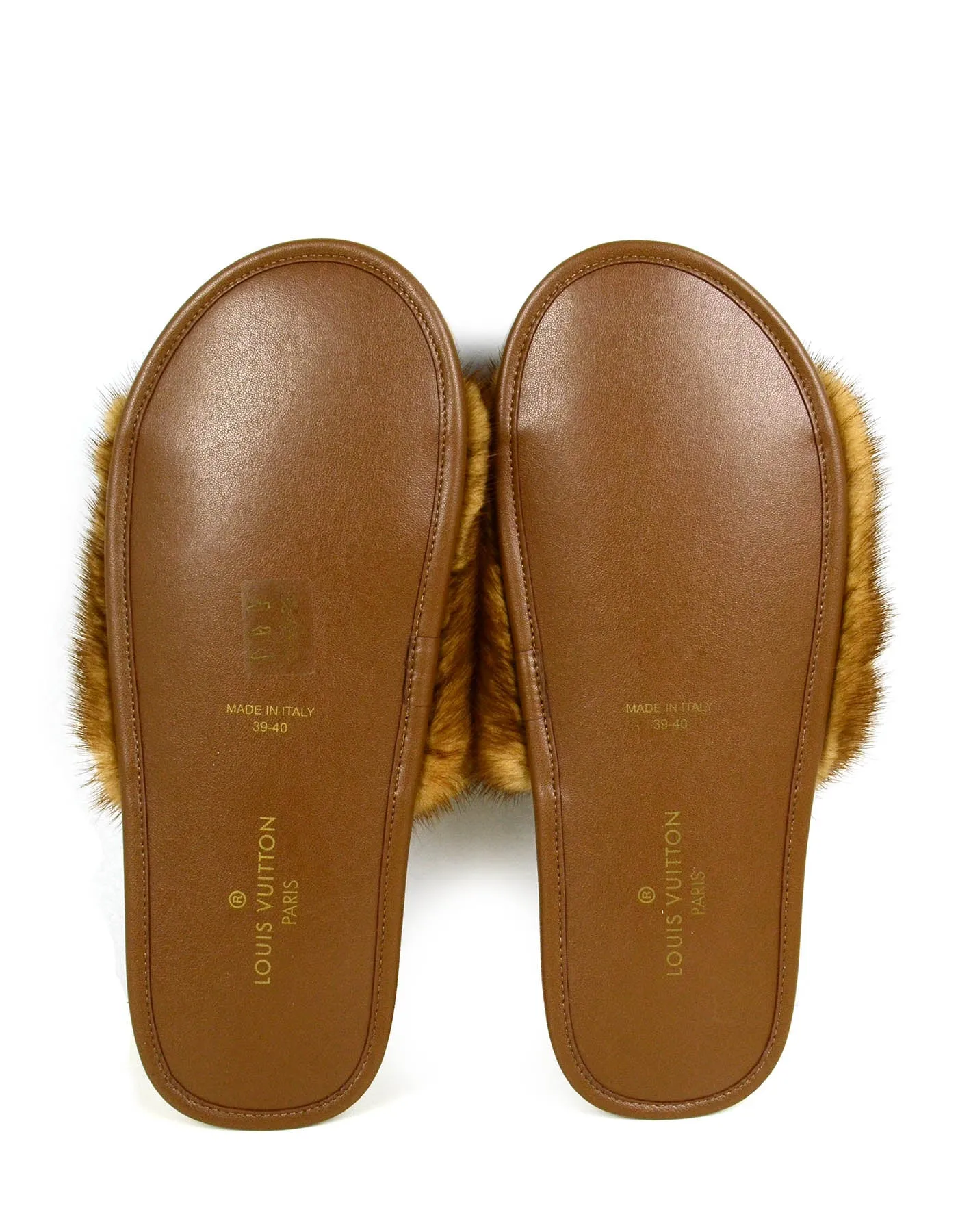 Louis Vuitton NEW Beige Mink Fur Homey Slippers sz 39-40