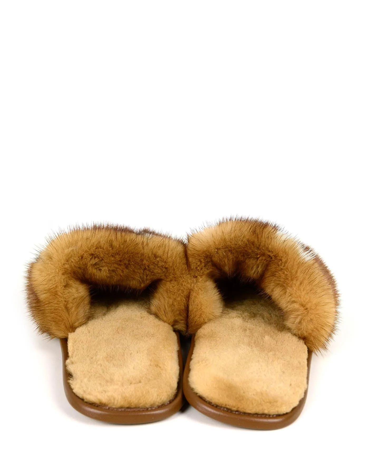Louis Vuitton NEW Beige Mink Fur Homey Slippers sz 39-40