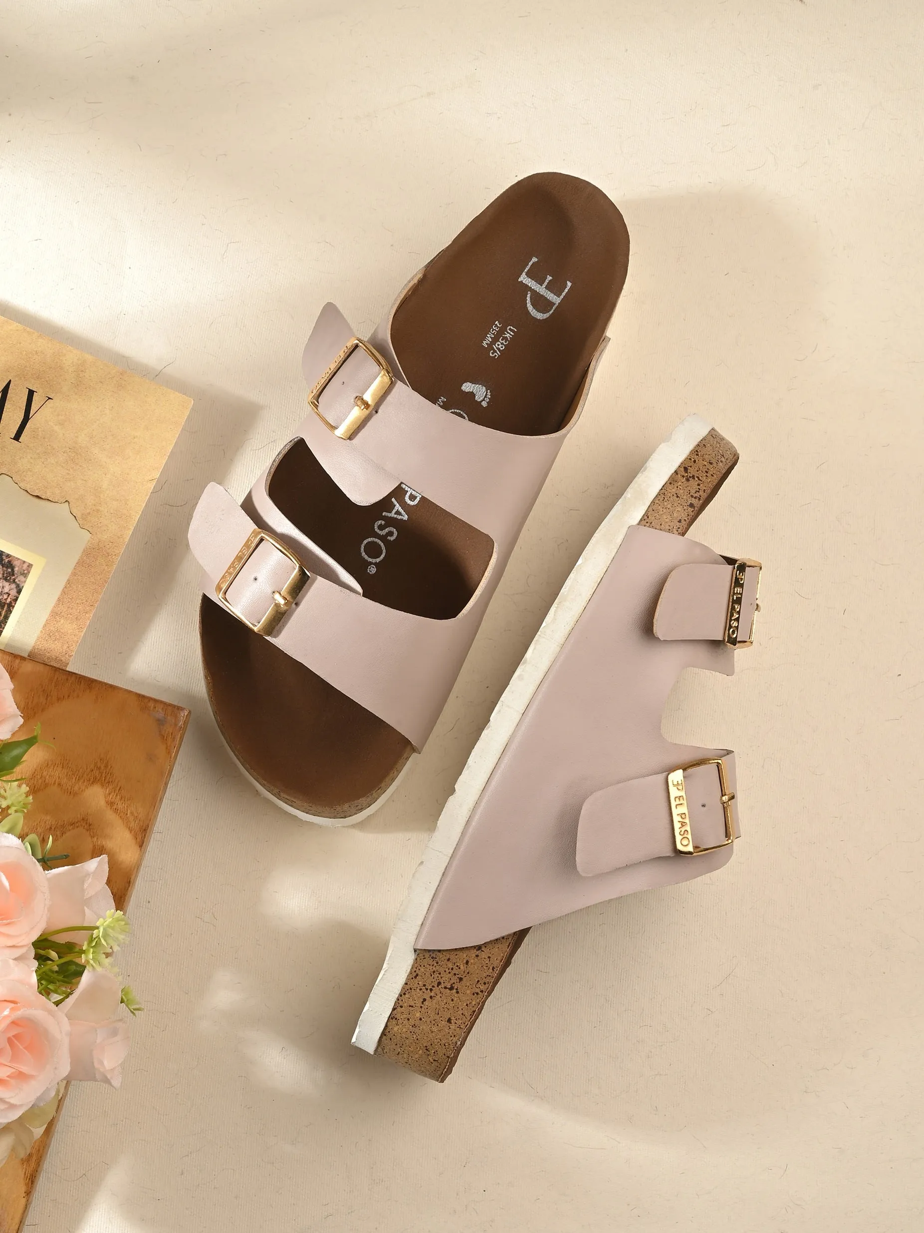 Luxurious Camel Leather Double-Strap Sandal For Women