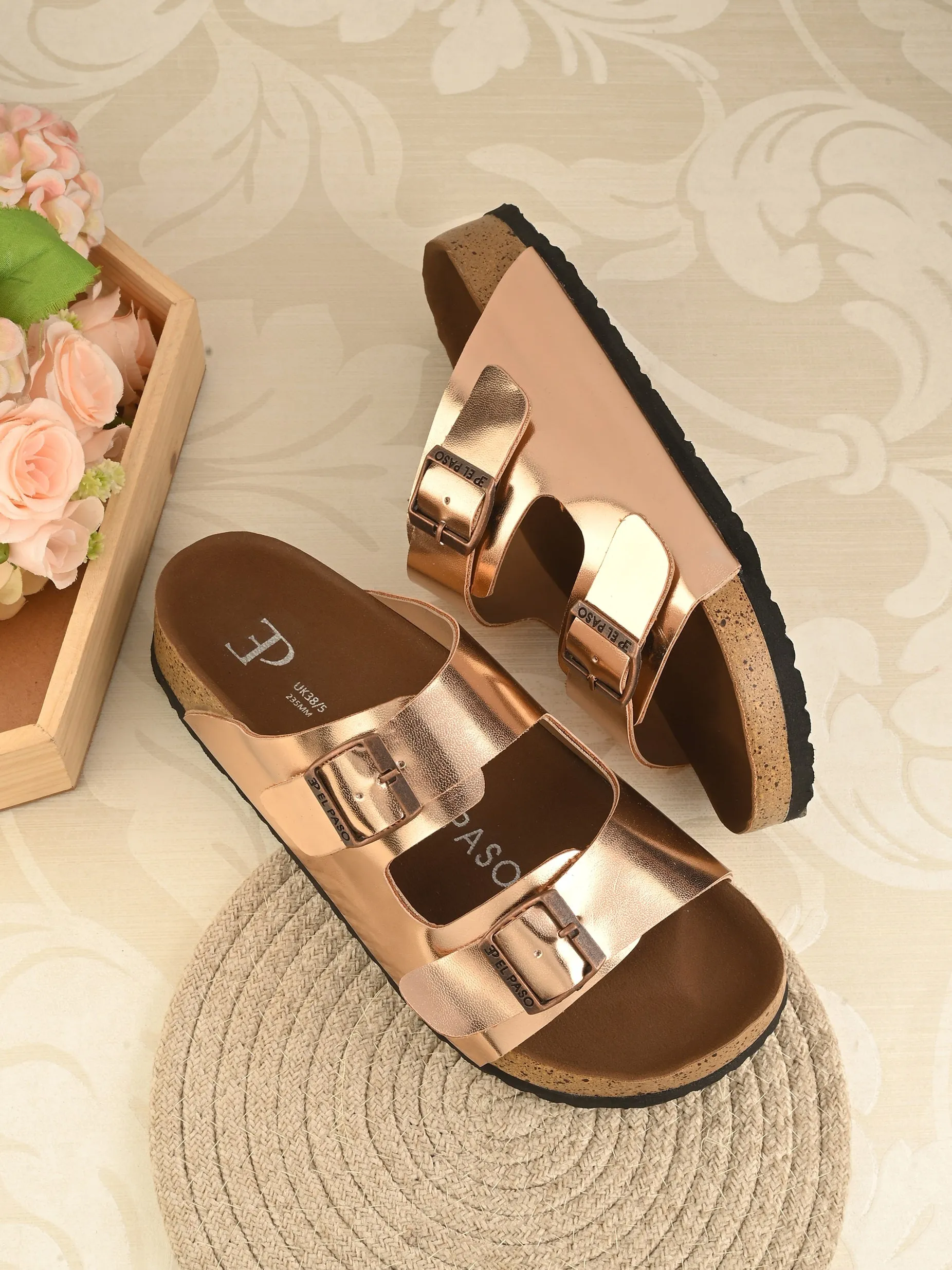 Luxurious Camel Leather Double-Strap Sandal For Women