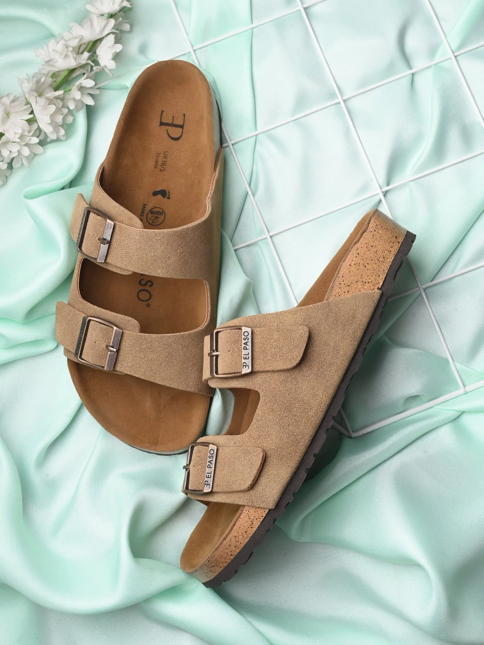 Luxurious Camel Leather Double-Strap Sandal For Women