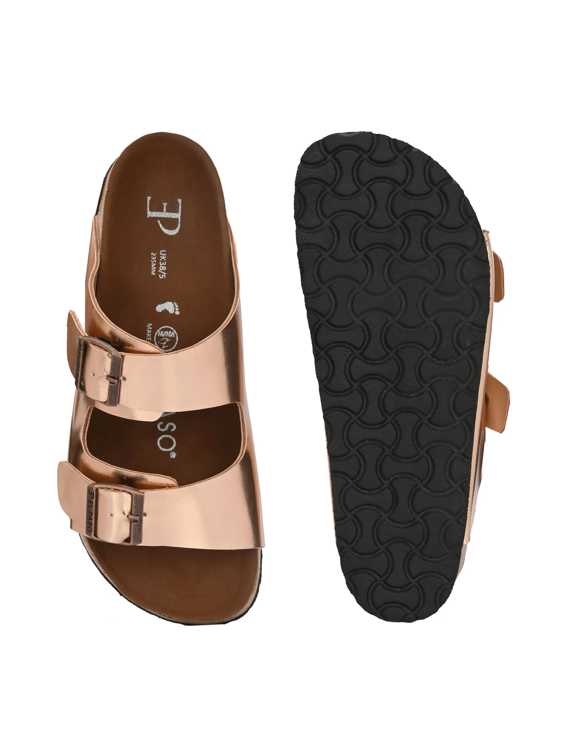 Luxurious Camel Leather Double-Strap Sandal For Women