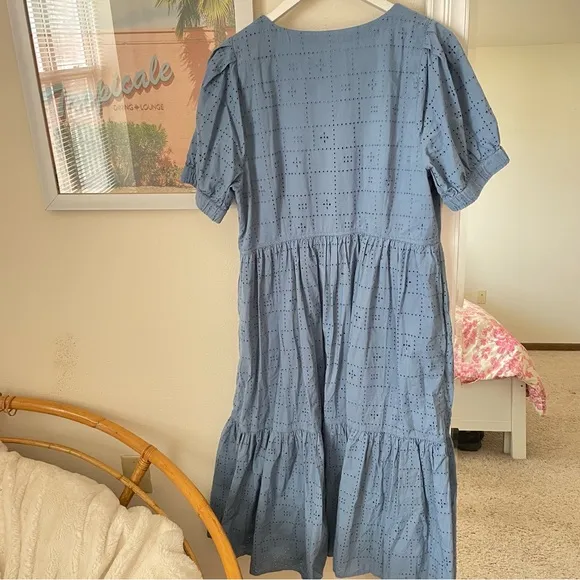 Madewell Quilted Eyelet Midi Dress in Indigo Blue Size 16